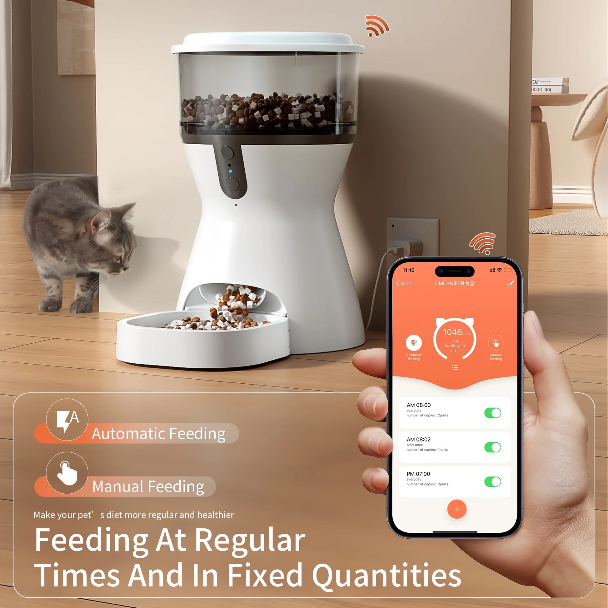 Automatic Cat Feeders 2.4G Wifi, Automatic Dog Food Dispenser, Timed Pet Feeder with 10S Dining Voice Record, 20 Cups/4L Smart Pet Feeder, Auto Pet Feeder for Cats and Small Dogs